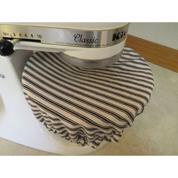 Kitchenaid Bowl Cover Bee Gnomes Reversible Mixer Cover White and Black Ticking - Picture 3 of 6